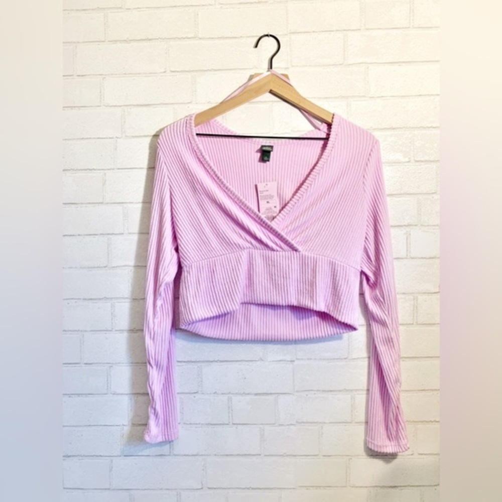 New Wild Fable Soft Light Purple Crop V-Neck Ribbed Layering Wrap Blouse XL 💜